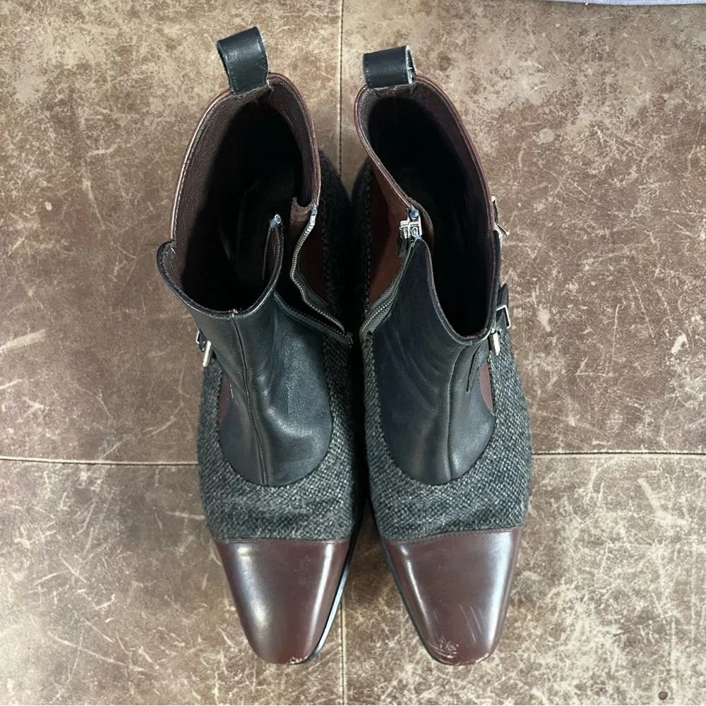 Que Sheebly Octavian Boots Mens Sz 11 Brown Gray Leather Double Monk Strap Shoes